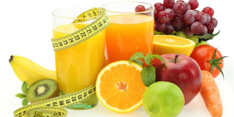 Fruits, vegetables and juice